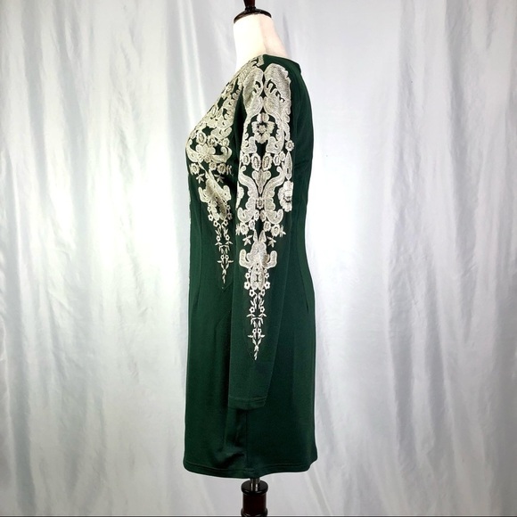 Gianni Bini emerald green bodycon long sleeve dress metallic embroidery S - Picture 5 of 10